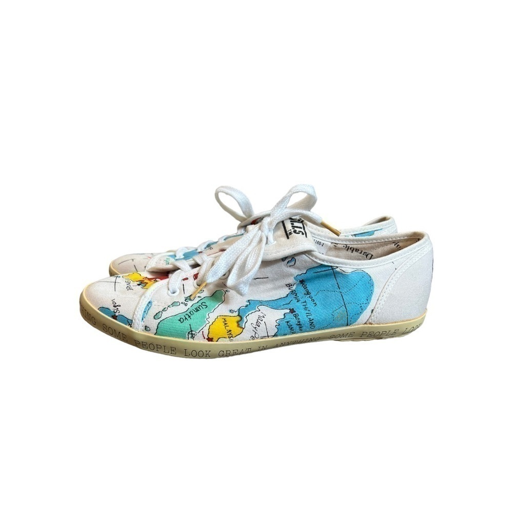 Vintage 80's NO FRILLS Low Top Sneaker Map Graphic Lace Up 6.5 B - Picture 6 of 10